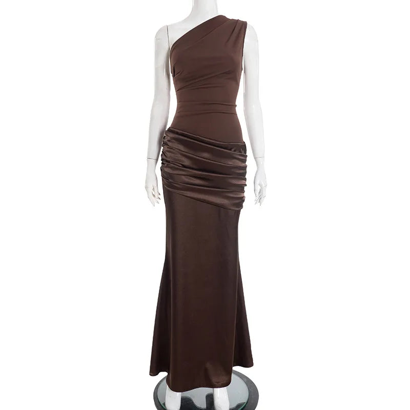 One Shoulder Sleeveless Slim Maxi Dress