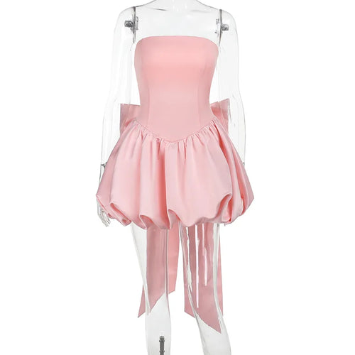 Backless Strapless Lace Up High Waist Mini Dress