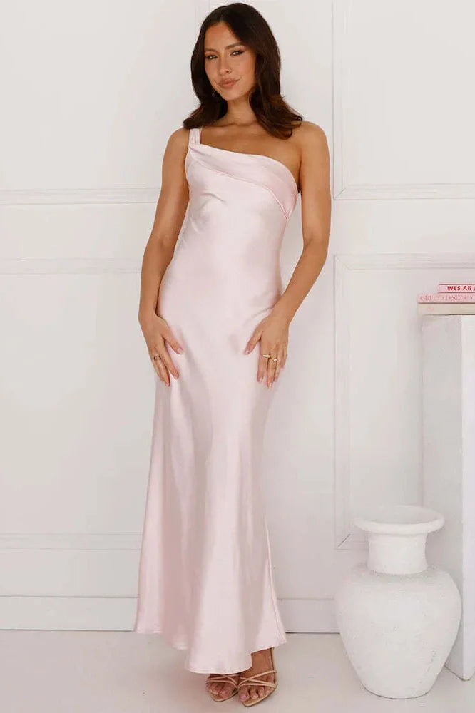 One Shoulder Backless Sleeveless High Split Maxi Dress