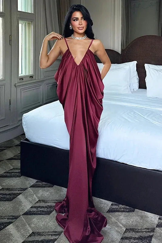 Elegant V-Neck Loose Backless Maxi Dress
