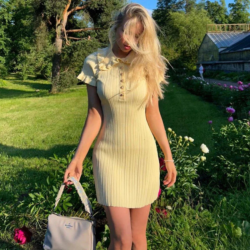 Lapel Button High Waist Patchwork Mini Dress
