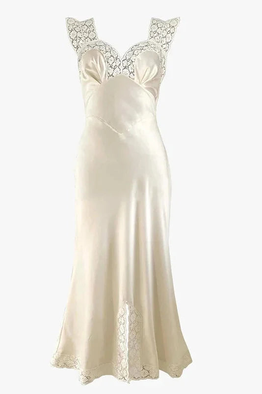 Elegant Lace Slit Loose Pleated Backless Sleeveless Midi Dress