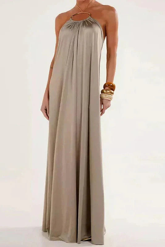 Elegant Hollow Out High Waist Backless Loose Maxi Dress