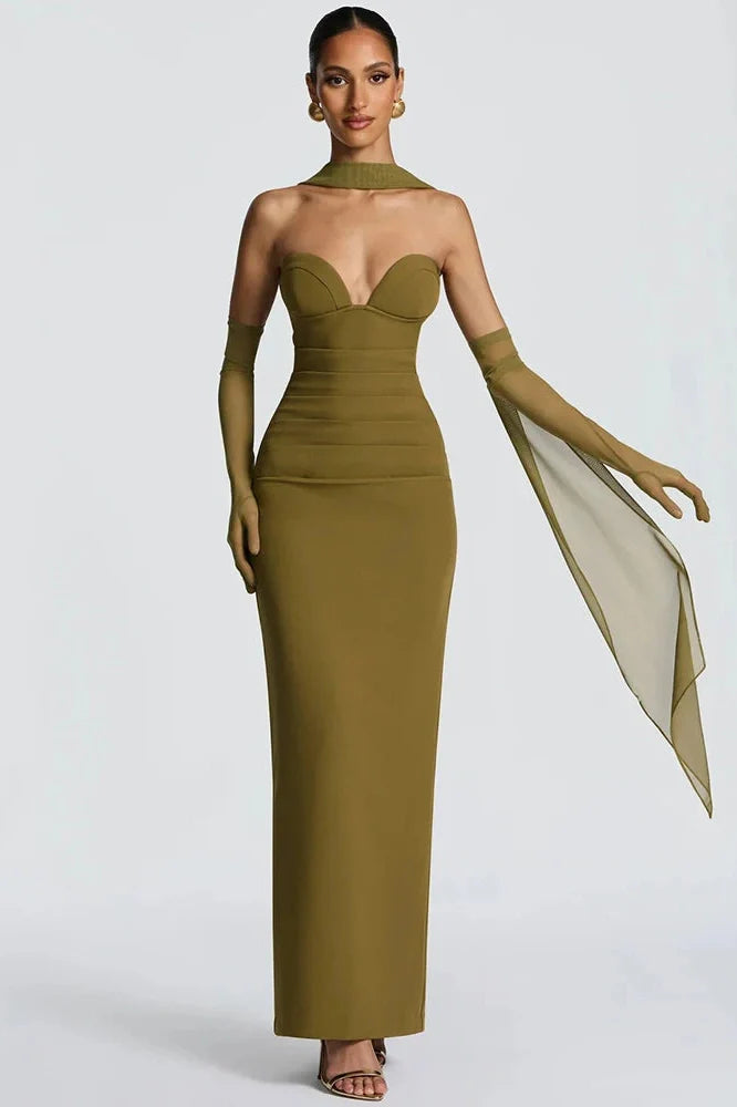 Off-Shoulder Backless Zipper Sleeveless Bodycon Maxi Dress
