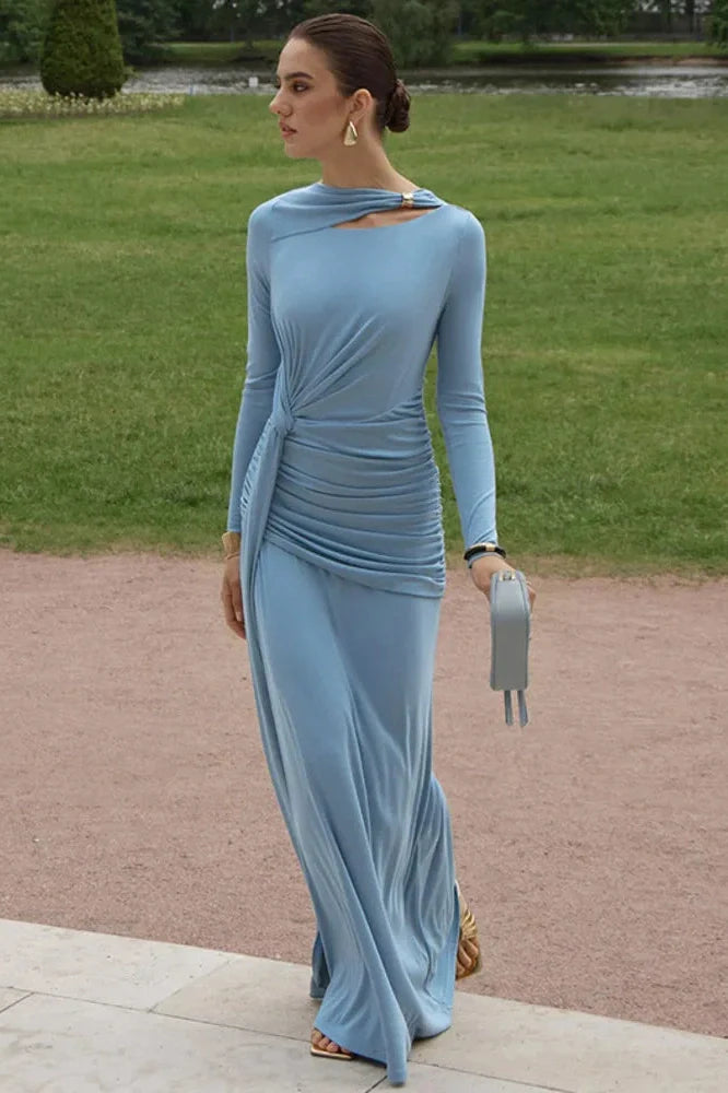 Long Sleeve O Neck High Waist Bodycon Maxi Dress