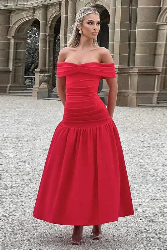 Slim Off-Shoulder Sleeveless High Waist A-Line Maxi Dress