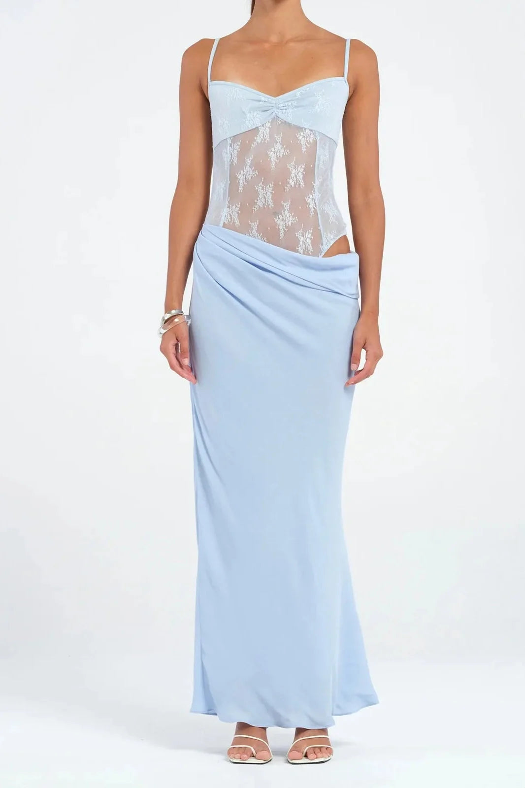 Patchwork Lace Slim Spaghetti Strap Backless Maxi Dress