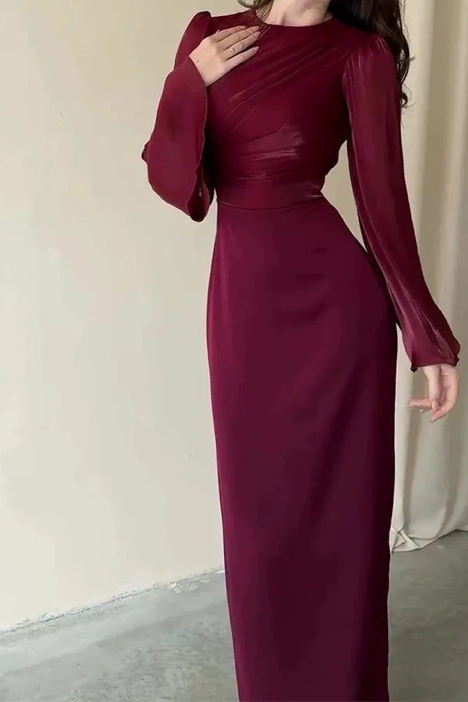 Elegant O-Neck Long Sleeve Slim Maxi Dress