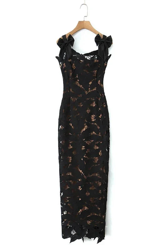 Hollow Out Patchwork Backless Bodycon Maxi Dress