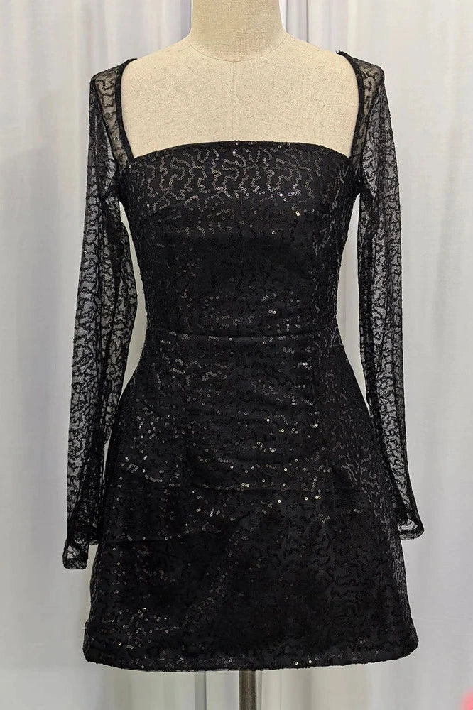 Long Sleeve Backless Lace-up High Waist A-line Mini Dress