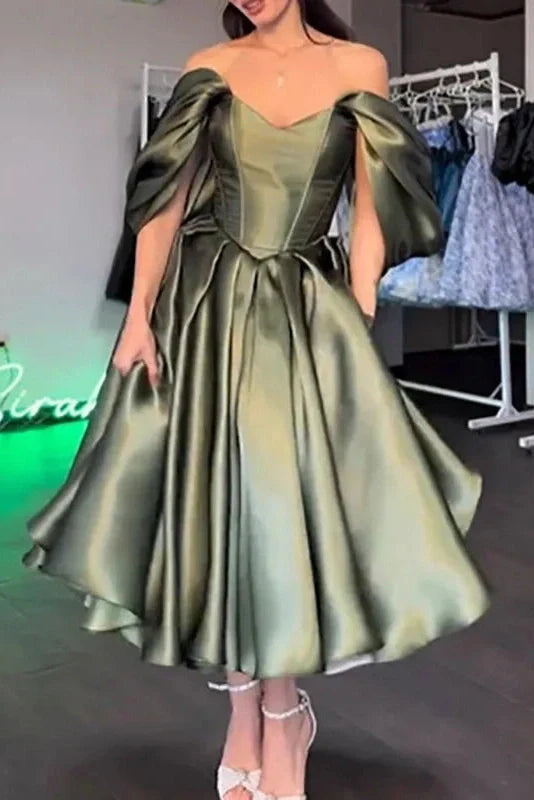 Off Shoulder Printed High Waist Pleated Maxi Dress