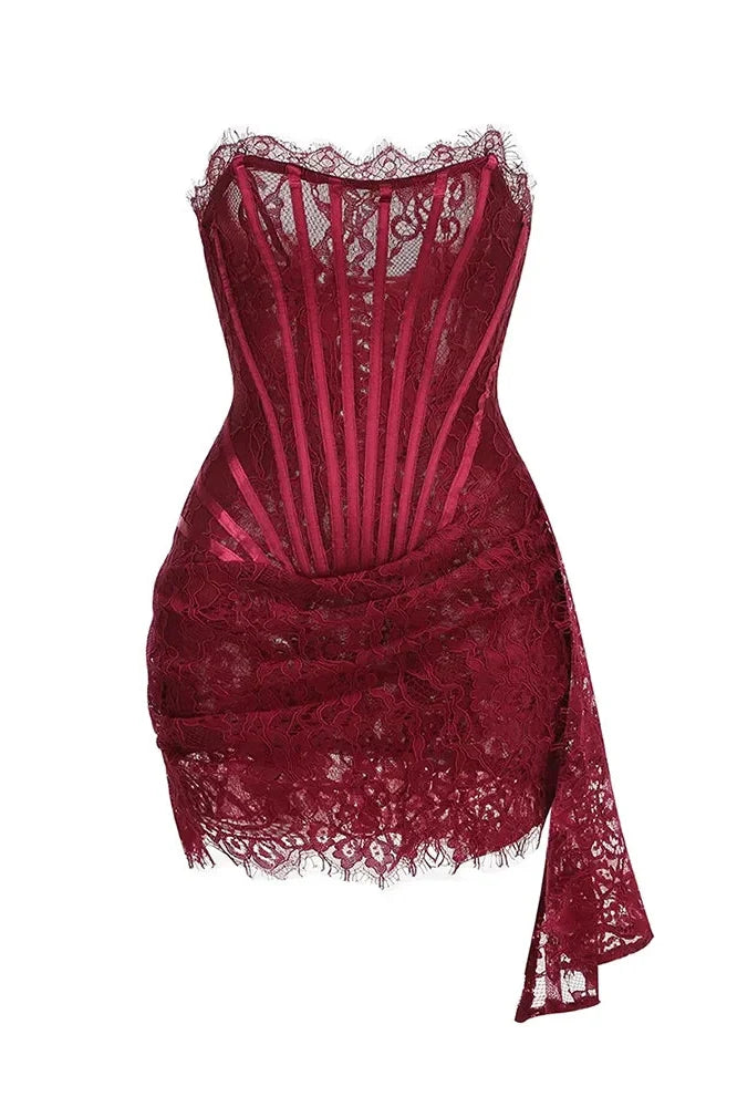 Lace See-Through Patchwork Bodycon Irregular Mini Dress