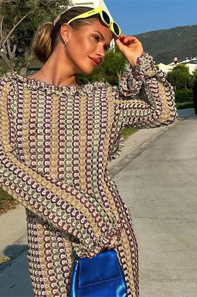 Hollow Out Lace Backless Patchwork Loose Maxi Dress