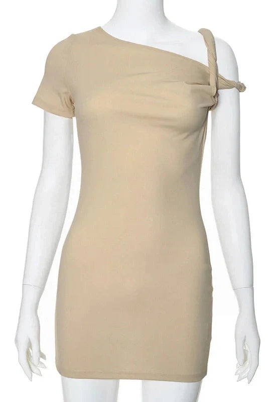 One Shoulder Slim High Waist Sleeveless Bodycon Mini Dress