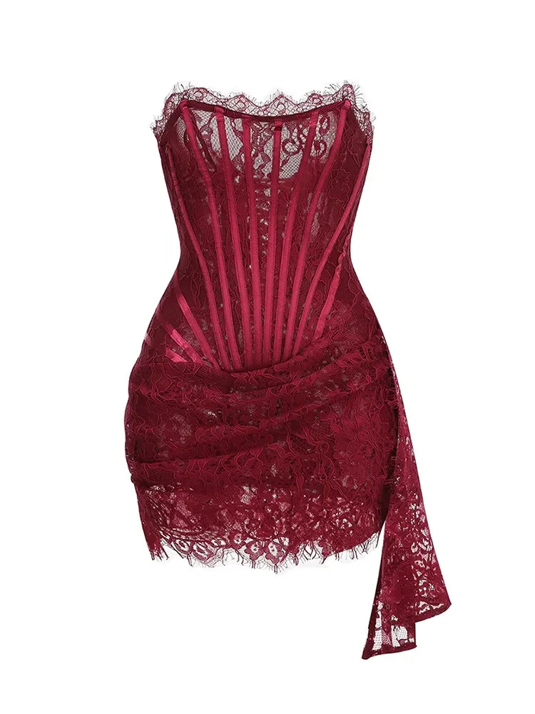 Lace See-Through Bodycon Irregular Mini Dress