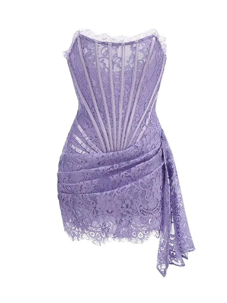 Lace See-Through Bodycon Irregular Mini Dress