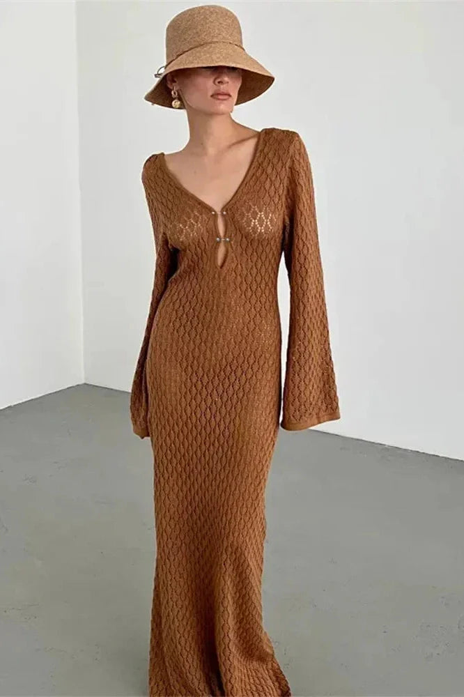 Hollow Out Knitted Slim Maxi Dress