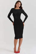 Elegant Long Sleeve Strapless Backless Split Bodycon Midi Dress