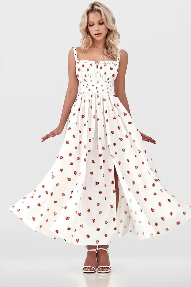 V-Neck Printed Lace-Up Sleeveless Bodycon Maxi Dress