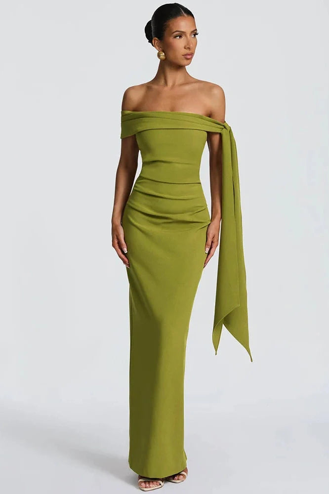 Off-Shoulder Strapless Sleeveless Backless Bodycon Maxi Dress