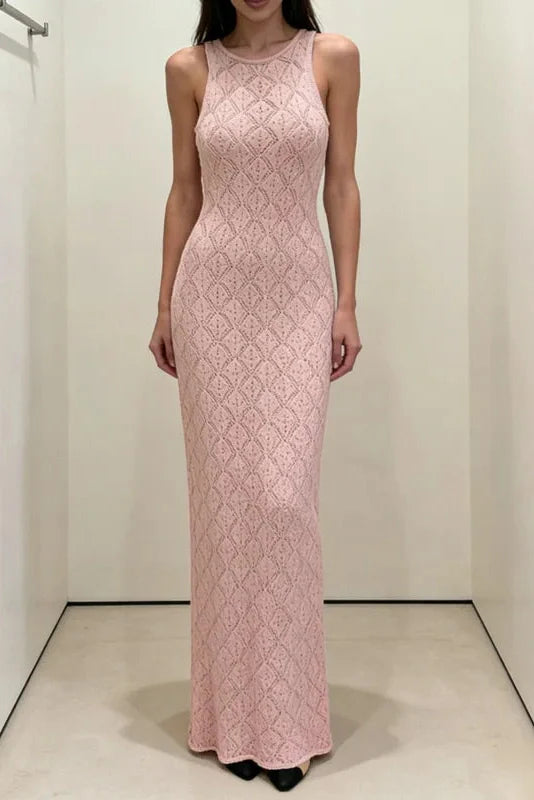 Hollow Out Sleeveless High Waist Maxi Dress
