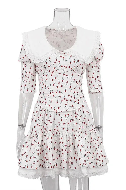 Elegant Lace-Up Slim Lace Short Sleeve Mini Dress
