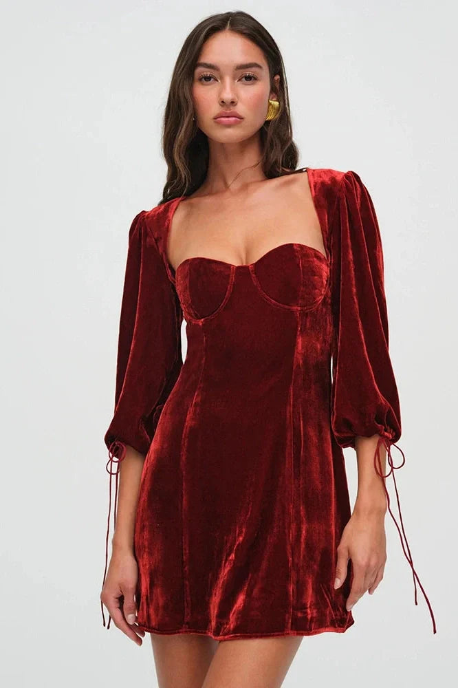 Elegant Square Collar Half Sleeve Backless Mini Dress
