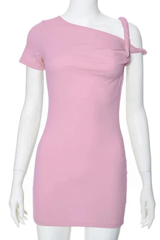One Shoulder Slim High Waist Sleeveless Bodycon Mini Dress