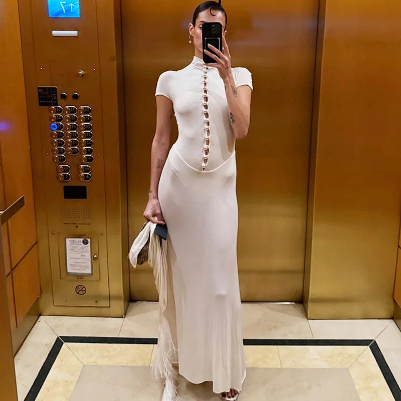 Hollow Out See Through Patchwork Maxi Dress