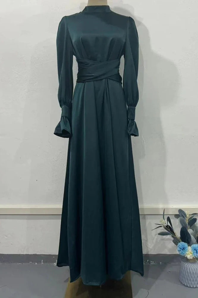 Patchwork Slim Lace-Up Maxi Dress