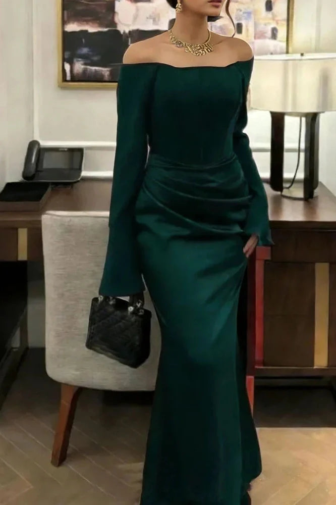 Elegant Off-Shoulder High Waist Pleated Maxi Dress