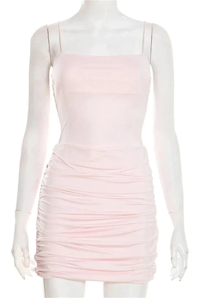 Pleated Backless Patchwork Mini Dress