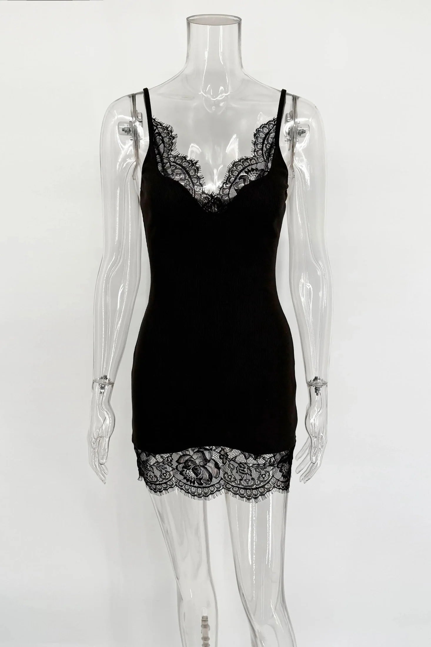 Lace Sleeveless High-Waisted Slim Mini Dress