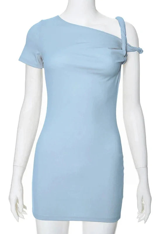 One Shoulder Slim High Waist Sleeveless Bodycon Mini Dress