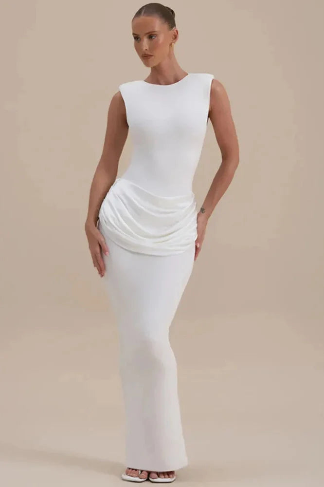 Sleeveless High Waist Patchwork O Neck Bodycon Maxi Dress