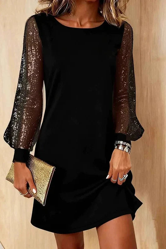 Long Sleeve O-Neck High Waist A-Line Mini Dress