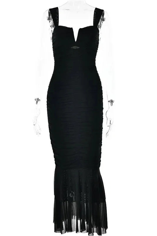 Hollow Out Spaghetti Strap Sleeveless Backless Maxi Dress