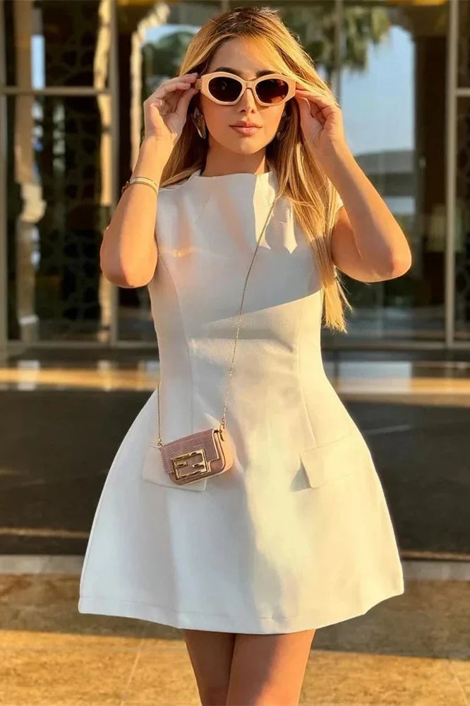 Sleeveless High Waist Patchwork Mini Dress