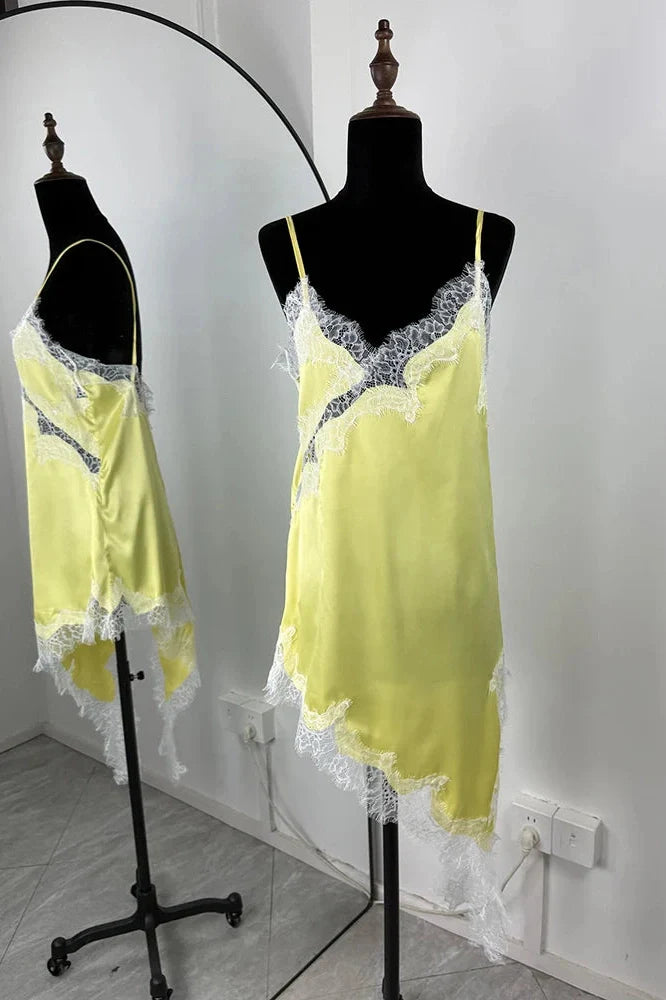 Lace Backless Slit Spaghetti Strap Slim High Waist Irregular Mini Dress