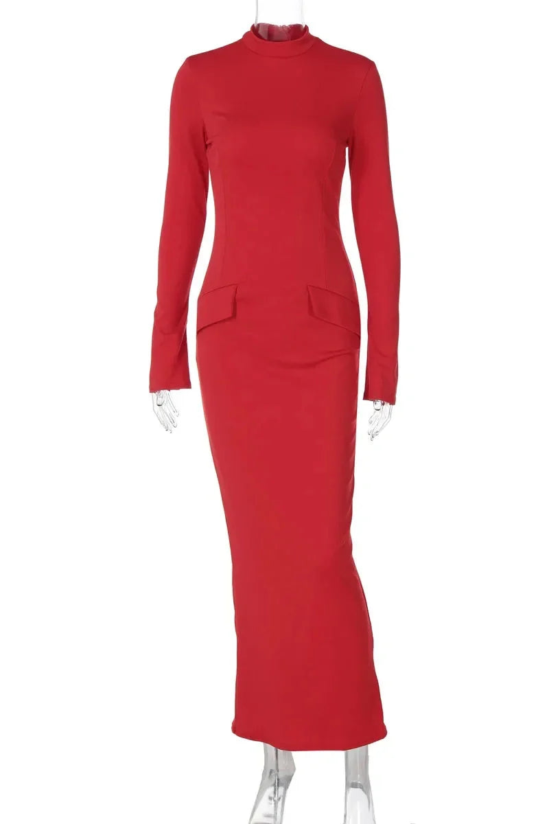 Elegant Turtleneck Long Sleeve Maxi Dress