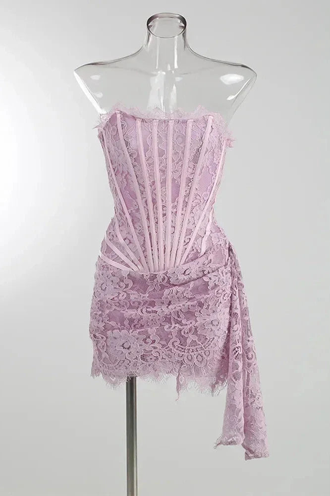 Lace See-Through Patchwork Bodycon Irregular Mini Dress