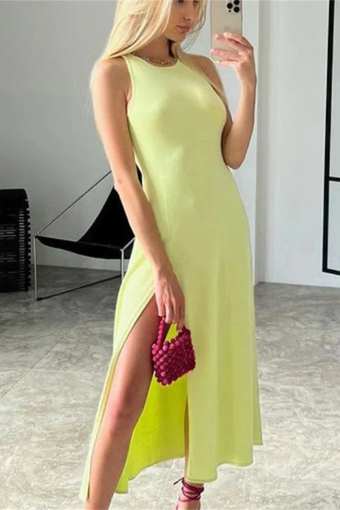 Sleeveless Slim Bodycon High Split Midi Dress