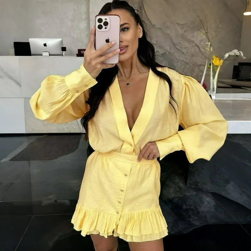 Elegant Patchwork Long Sleeve Mini Dress