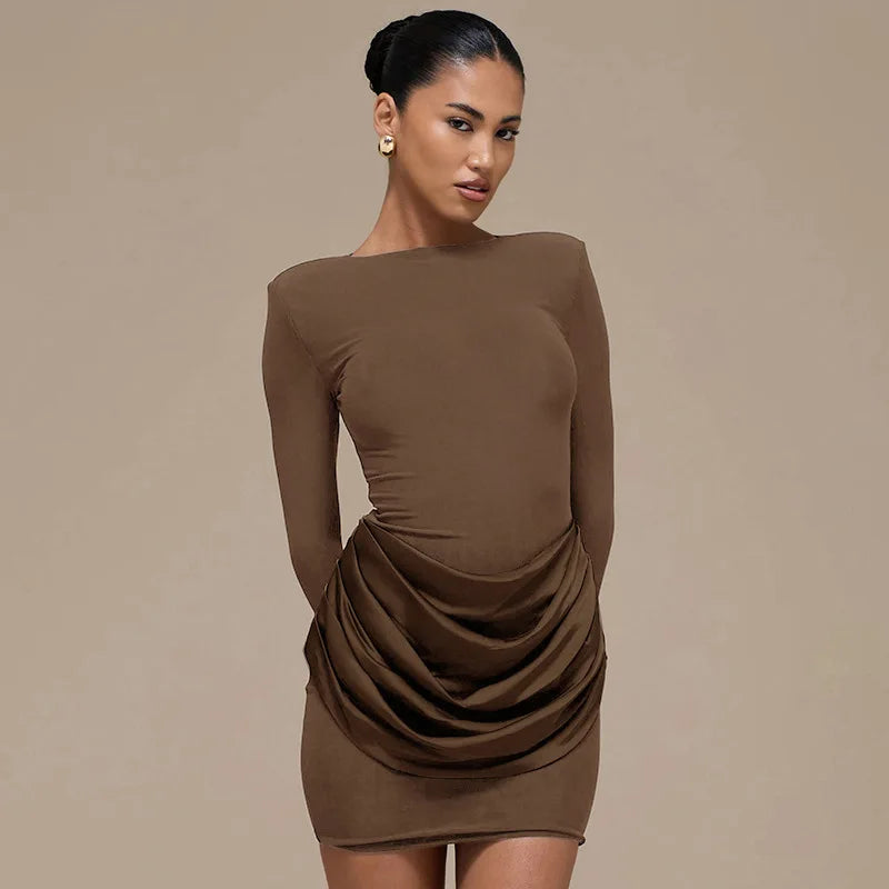 Elegant O Neck Long Sleeve Slim Mini Dress