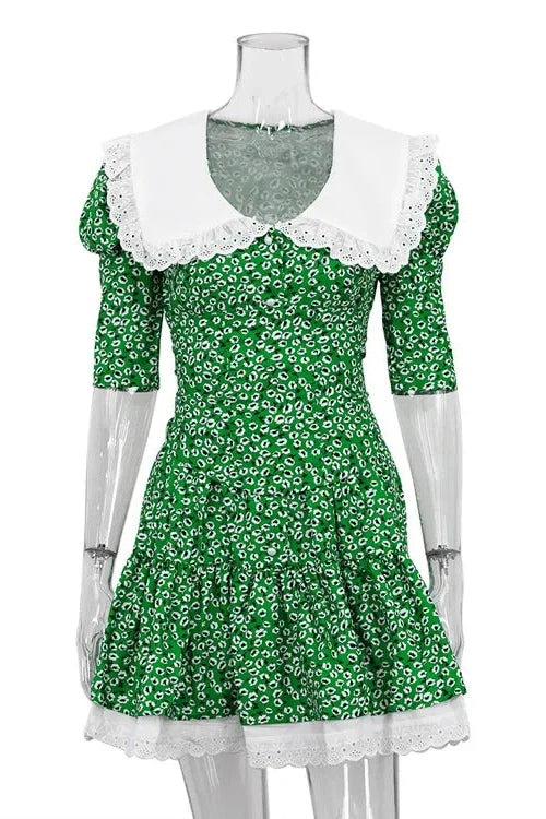Elegant Lace-Up Slim Lace Short Sleeve Mini Dress