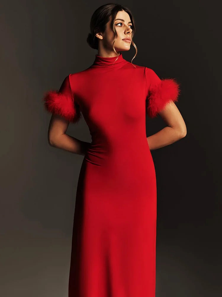Elegant Patchwork High Collar Maxi Dress