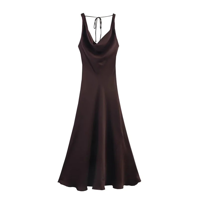 V Neck Lace Up Backless Sleeveless Maxi Dress