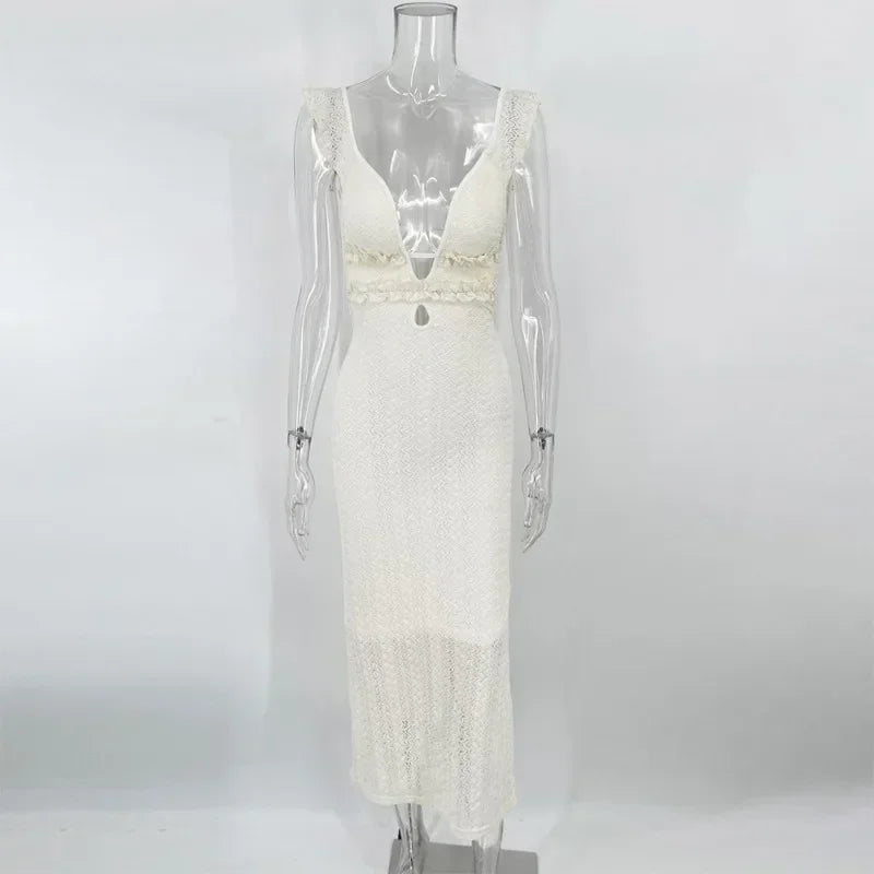 Hollow Out Patchwork Backless Sleeveless Maxi Dress