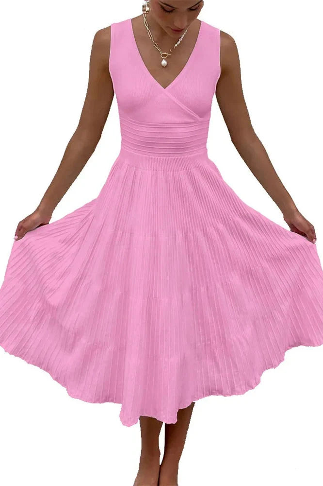 V-Neck Backless High Waist Midi Dress