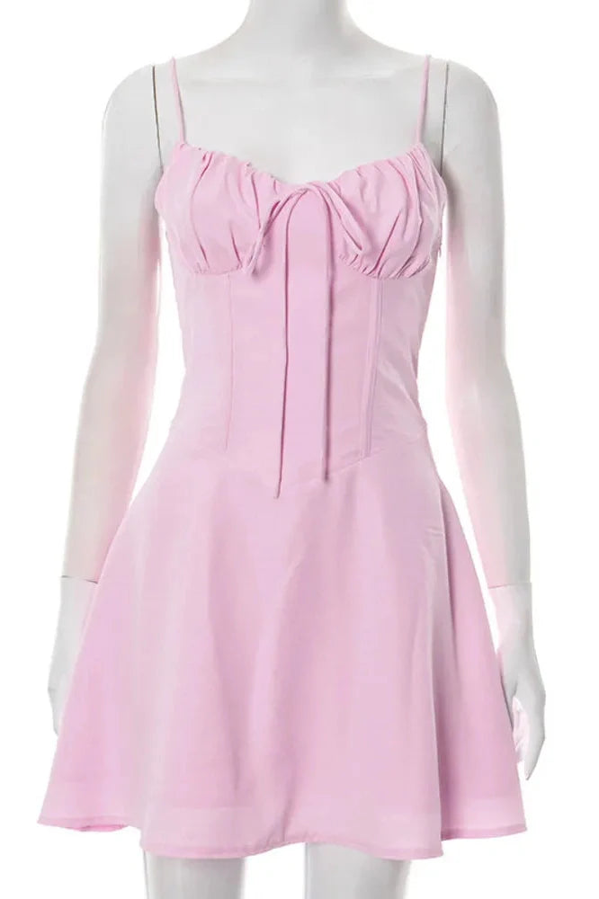 Spaghetti Strap Lace-Up Sleeveless Backless High Waist A-Line Mini Dress